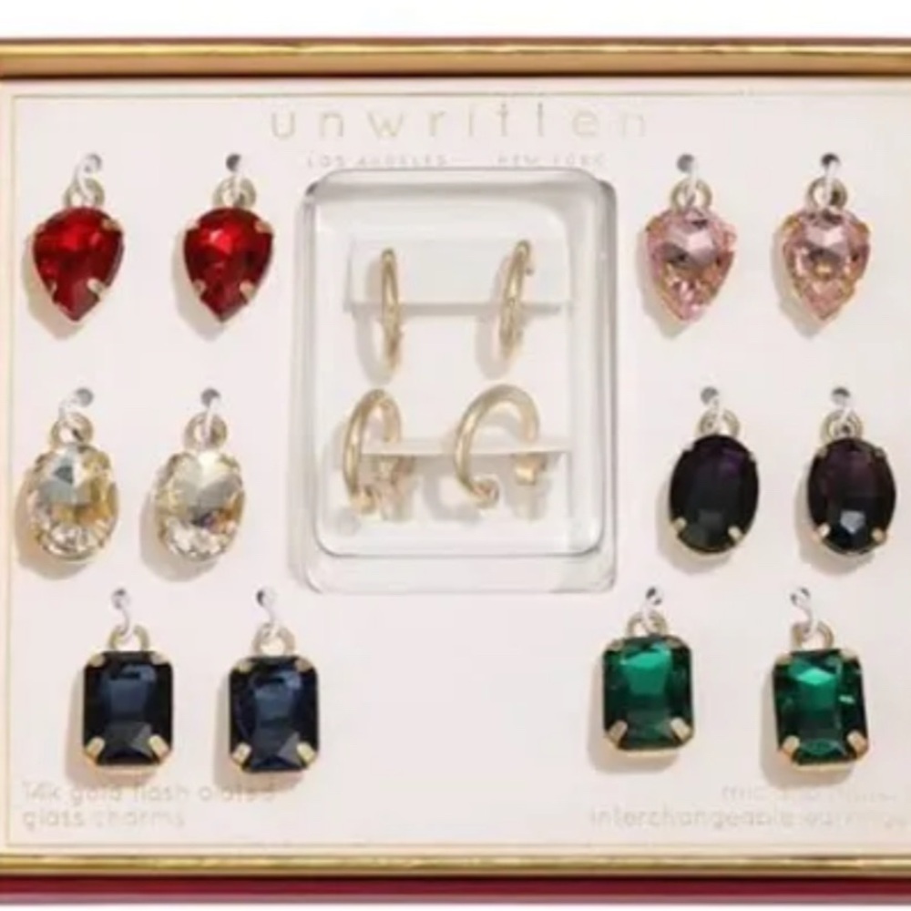 Unwritten Elegant Gemstone Earring Collection Change out Stones Dangle NIB
